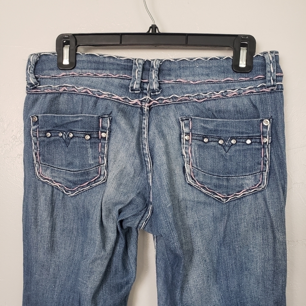Styled @ 7 Jeans Medium Wash Soft Denim Pink White Stitching Distressed Skinny
